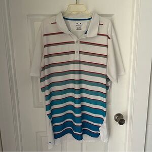 Oakley Hydrolix Men’s White Polo with gray, red, Blue Accents XXL